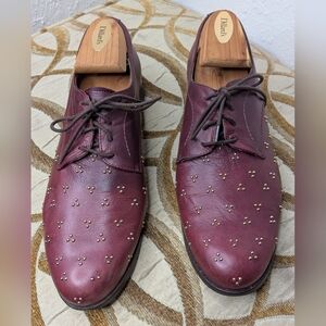 Hobbs NW3 Burgundy Oxford Lace Up Gold Studded Shoes Made In Spain Size 41/US 10